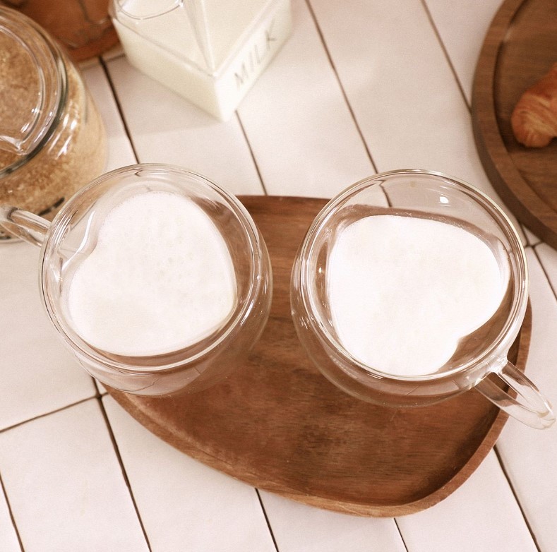 Κούπα Σετ 2τμχ Γυάλινη Διάφανη Με Διπλό Τοίχωμα Καρδιά 